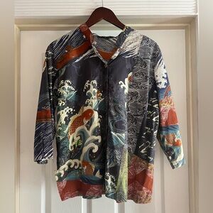 Citron Santa Monica Koi Fish Waves Print Blouse